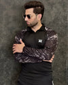 Black Camo Sleeves Hybrid Zipper Tee