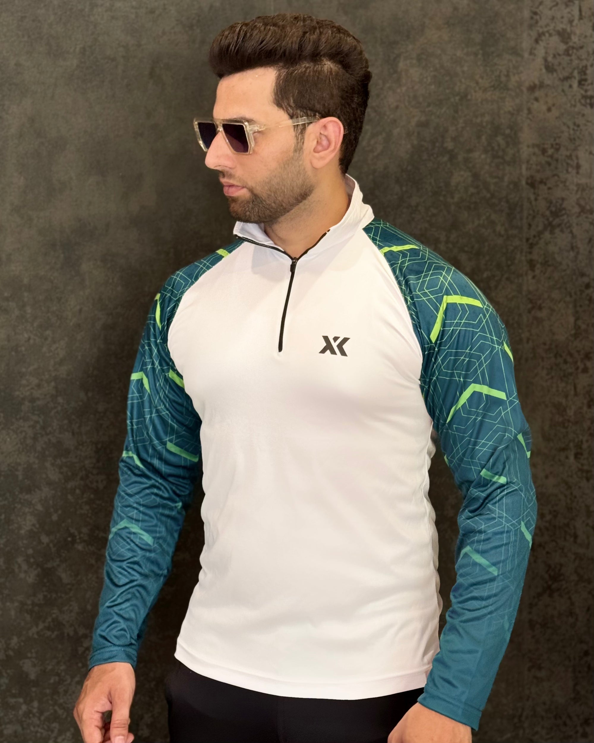 White Green Blaze Hybrid Zipper Tee